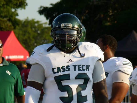 Michael Onwenu on the field for Cass Tech