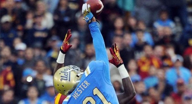 Aaron Hester breaksup a pass against USC