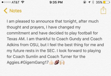 Adrian Wolford Aggies commitment statement