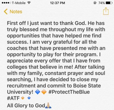 Chase Cord Boise State announcement