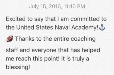 Myles Fells Navy commitment statement