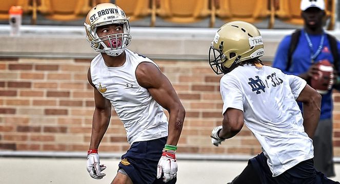 Amon Ra St Brown at Notre Dame camp